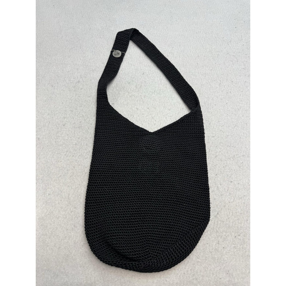 The Sak Shoulder Bag Womens Small Black Knit Lightweight Magnetic Strap Purse